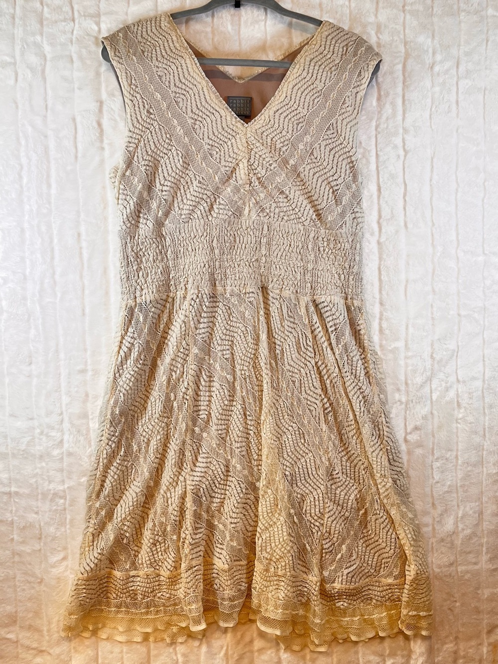 Rabbit Rabbit Rabbit Cream Chevron Lace Sleeveless Dress Size 14 Cottagecore